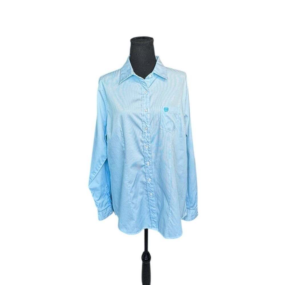 Cinch Women’s Light Blue Stripe Button Down Shirt Western Coastal Preppy XXL D18